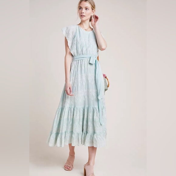 Anthropologie X Love Sam Amia Embroidered Lace-Up Maxi Dress - Picture 2 of 16